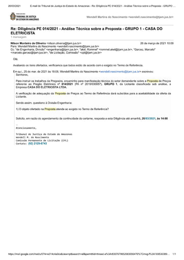 PREGÃO ELETRÔNICO Nº 014/2021 – DILIGÊNCIA CPL À DIVISÃO DE ENGENHARIA - PROPOSTA - GRUPO 1 - CASA DO ELETRICISTA