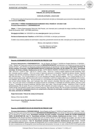 CONCURSO DE ARTIGO CIENTÍFICO Nº 001/2025 - AVISO DE LICITAÇÃO - DJE