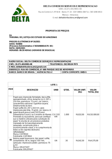 PREGÃO ELETRÔNICO Nº 026/2021 - PROPOSTA - GRUPO 13 -  DELTA