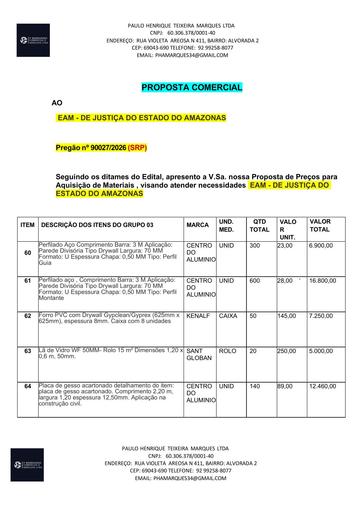 PREGÃO ELETRÔNICO Nº 027/2026 - PROPOSTA RETIFICADA 3 - GRUPO 3 - PAULO HENRIQUE TEIXEIRA MARQUES LTDA