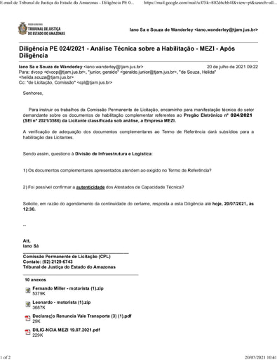 PREGÃO ELETRÔNICO Nº 024/2021 - DILIGÊNCIA CPL À DIVISÃO DE INFRAESTRUTURA E LOGÍSTICA - APÓS DILIGÊNCIA - MEZI