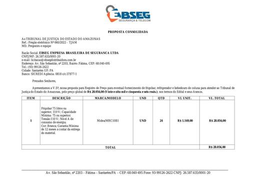 PREGÃO ELETRÔNICO Nº 060/2022 - PROPOSTA - ITEM 1 - EBSEG