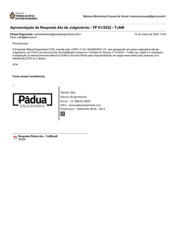 TOMADA DE PREÇOS N° 001/2022 - RESPOSTA À DILIGÊNCIA - PÁDUA ENGENHARIA