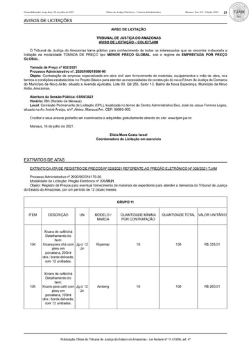 TOMADA DE PREÇOS Nº 002/2021 - AVISO DE LICITAÇÃO (DJE)