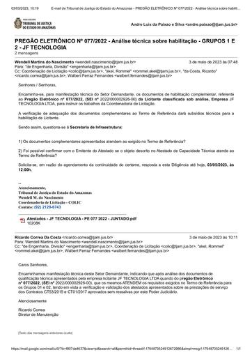 PREGÃO ELETRÔNICO Nº 077/2022 - DILIGÊNCIA COLIC À SEINF - DOCUMENTAÇÃO - JF TECNOLOGIA