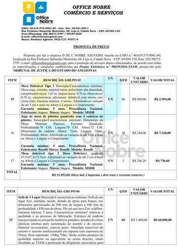 PREGÃO ELETRÔNICO Nº 029/2026 - PROPOSTA - D DE C NOBRE AZEVEDO - GRUPOS 2, 4, 5 e ITEM 39