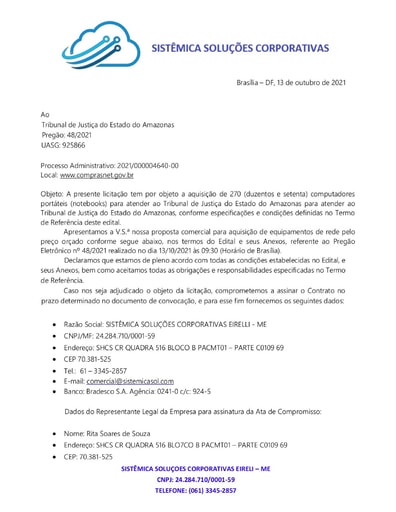 PREGÃO ELETRÔNICO Nº 48/2021 - PROPOSTA - SISTEMICA