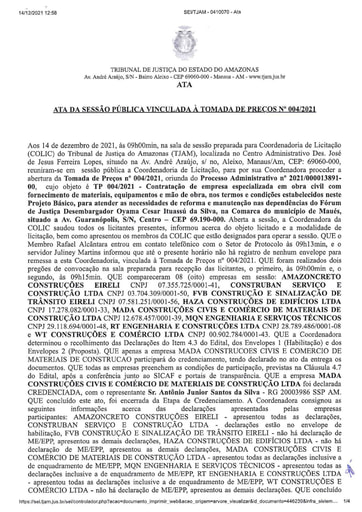 TOMADA DE PREÇOS Nº 004/2021 - ATA DA SESSÃO ASSINADA - CREDENCIADO
