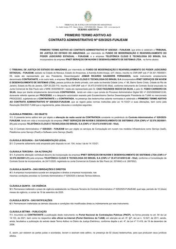 1º TERMO ADITIVO AO CONTRATO ADMINISTRATIVO Nº 029/2025 - FUNJEAM X TELEFÔNICA CLOUD E TECNOLOGIA DO BRASIL S.A (incorporadora da IPNET Serviços em Nuvem e Desenvolvimento de Sistemas LTDA)