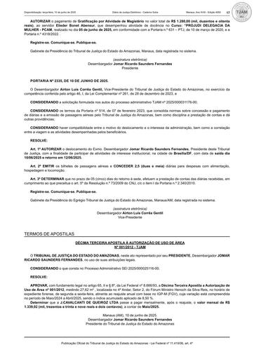 PUBLICAÇÃO NO DJE 13ª APOSTILA À AUTORIZAÇÃO DE USO DE ÁREA Nº 001.2012 - TJAM x J. CAVALCANTI DE QUEIROZ LTDA (LIVRARIA QUEIROZ).pdf