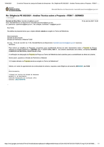 PREGÃO ELETRÔNICO Nº 002/2021 – DILIGÊNCIA CPL À DIVISÃO DE PATRIMÔNIO E MATERIAL - PROPOSTA  -  ITEM 7 - SERMED