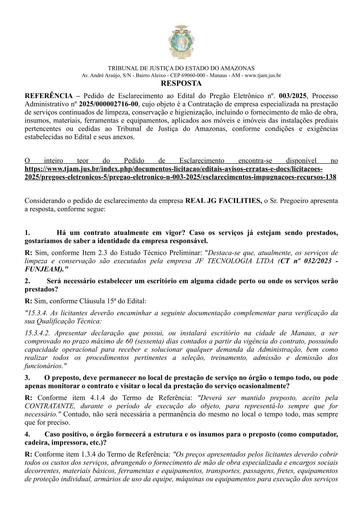 PREGÃO ELETRÔNICO Nº 003/2025 - RESPOSTA AO PEDIDO DE ESCLARECIMENTO - REAL JG