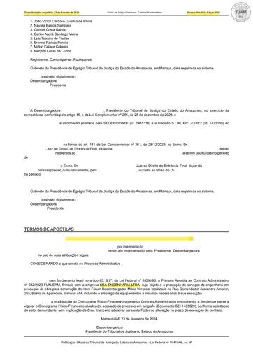 PUBLICAÇÃO DJE - 1ª APO AO CT Nº 042/2023 - FUNJEAM x SBA ENGENHARIA LTDA