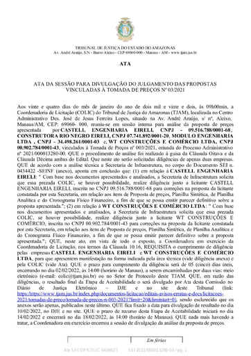TOMADA DE PREÇOS Nº 003/2021 - ATA DA SESSÃO - JULGAMENTO PROPOSTAS
