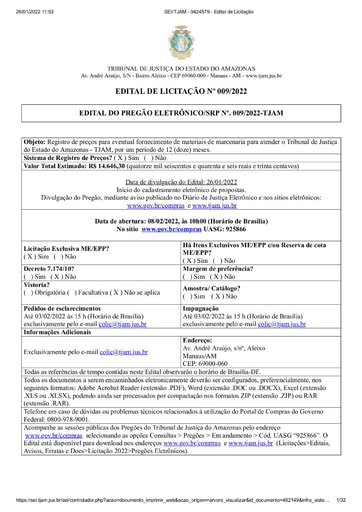 PREGÃO ELETRÔNICO Nº 009/2022 - EDITAL DE LICITAÇÃO