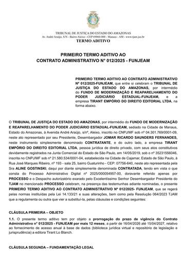 1º Termo Aditivo ao CT Nº 012/2025 - FUNJEAM X TIRANT EMPÓRIO DO DIREITO EDITORIAL LTDA