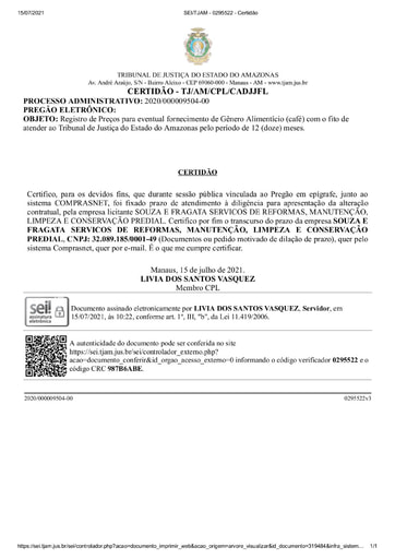 PREGÃO ELETRÔNICO Nº 030/2021 - CERTIDÃO DECURSO DE PRAZO - SOUZA E FRAGATA