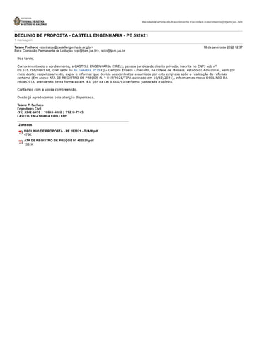 PREGÃO ELETRÔNICO Nº 59/2021 - E-MAIL CASTELL