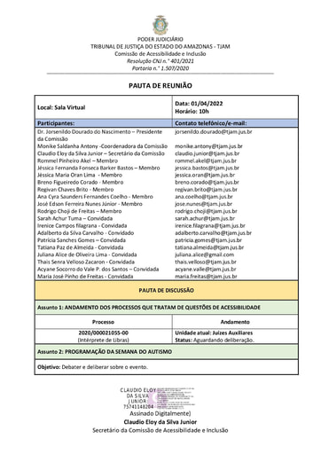 Pauta de reunião 01 de abril de 2022