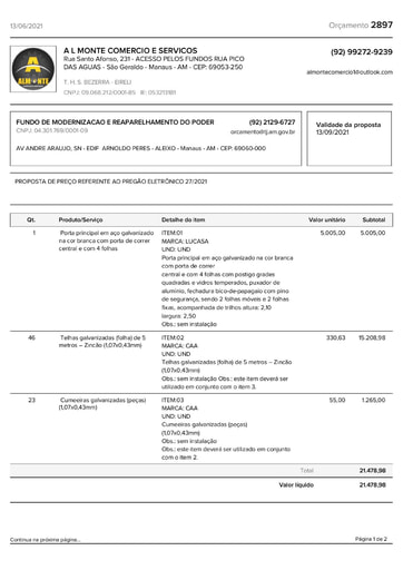 PREGÃO ELETRÔNICO Nº 027/2021 - PROPOSTA - ITEM 3 - T H S