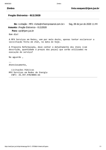 PREGÃO ELETRÔNICO Nº 013/2020 - E-MAIL - MFX