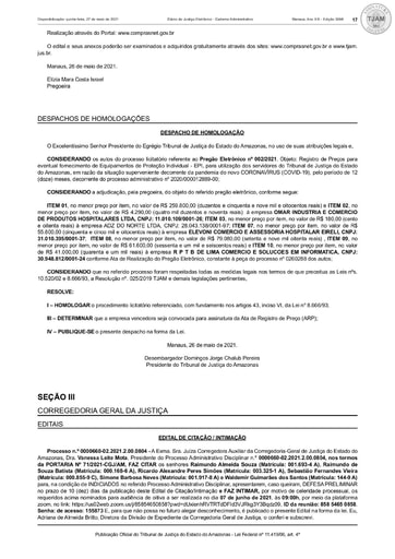 PREGÃO ELETRÔNICO Nº 002/2021 – DESPACHO DE HOMOLOGAÇÃO (DJE)