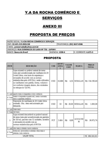 PREGÃO ELETRÔNICO Nº 009/2020 - PROPOSTA RETIFICADA 2 - Y A DA ROCHA