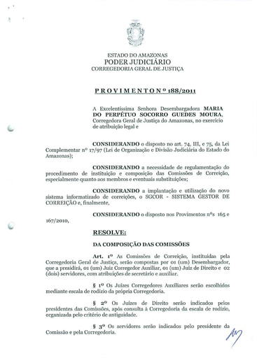 Provimento 188 - Dispõe sobre composição de comissões de Correição e substituições