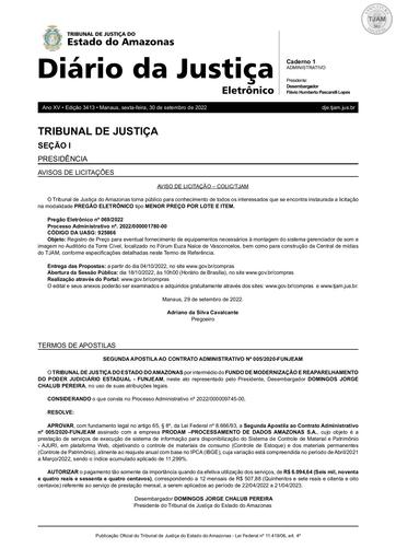 PREGÃO ELETRÔNICO Nº 069/2022 - AVISO DE LICITAÇÃO (DJE)