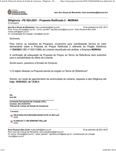 PREGÃO ELETRÔNICO Nº 024/2021 - DILIGÊNCIA COLIC À DIVISÃO DE COMPRAS - PROPOSTA RETIFICADA 2 - MORIAH