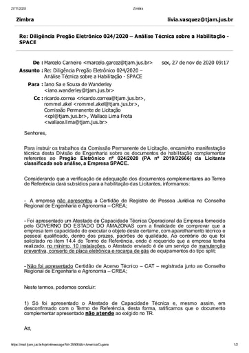 PREGÃO ELETRÔNICO Nº 024/2020 - DILIGÊNCIA CPL À DIVISÃO DE ENGENHARIA - DOCUMENTAÇÃO - SPACE