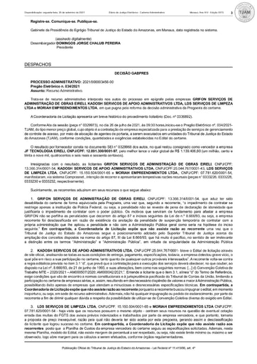 PREGÃO ELETRÔNICO Nº 034/2021 - DECISÃO (DJE)