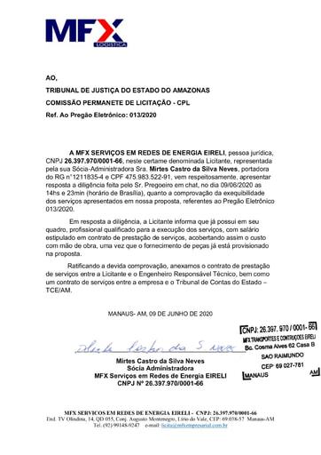 PREGÃO ELETRÔNICO Nº 013/2020 - RESPOSTA  DILIGÊNCIA MFX