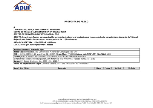 PREGÃO ELETRÔNICO Nº 031/2022 - PROPOSTA RETIFICADA - ATACADÃO