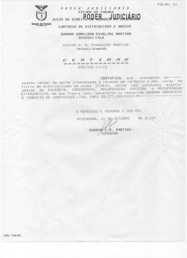 PREGÃO ELETRÔNICO Nº 002/2021 - HABILITAÇÃO - DOCUMENTOS COMPLEMENTARES - SICAF - ITEM 2 - GANDAN