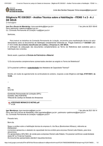 PREGÃO ELETRÔNICO Nº 030/2021 - DILIGÊNCIA CPL À DIVISÃO DE PATRIMÔNIO - DOCUMENTAÇÃO - A J DE DEUS