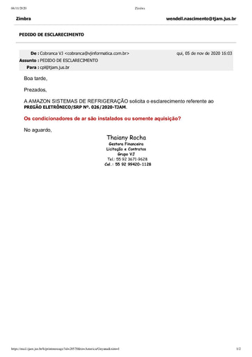 PREGÃO ELETRÔNICO Nº 026/2020 - PEDIDO DE ESCLARECIMENTO - GRUPO VJ
