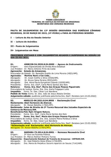 PAUTA DE JULGAMENTO DO DIA 30 03 2022