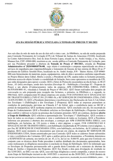 TOMADA DE PREÇOS Nº 001/2021 - ATA DA SESSÃO 06/05/2021