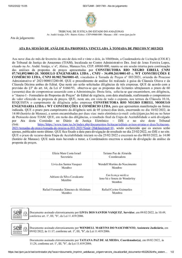 TOMADA DE PREÇOS Nº 003/2021 - ATA DA SESSÃO - JULGAMENTO PROPOSTAS - 09.02.22