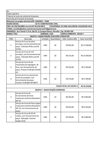 PREGÃO ELETRÔNICO Nº 018/2021 - PROPOSTA - GRUPO 03 - SERV CONSTRUTORA