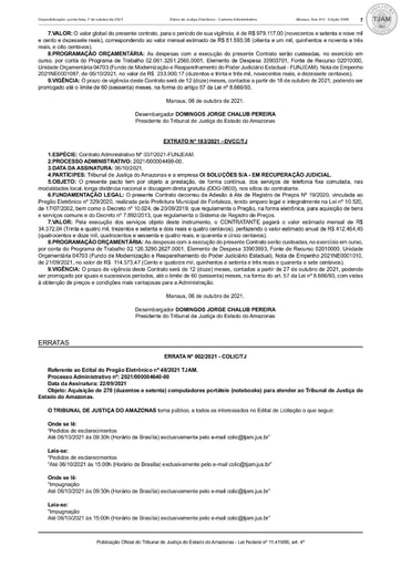 PREGÃO ELETRÔNICO Nº 48/2021 - ERRATA Nº 002/2021 - COLIC/TJ (DJE)