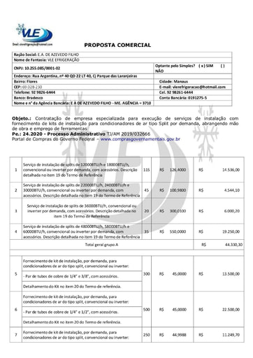 PREGÃO ELETRÔNICO Nº 024/2020 - PROPOSTA - E A DE AZEVEDO