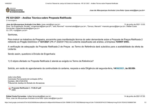 PREGÃO ELETRÔNICO Nº 021/2021 - DILIGÊNCIA CPL À DIVISÃO DE ENGENHARIA - PROPOSTA RETIFICADA 2 - TONNY ERIC