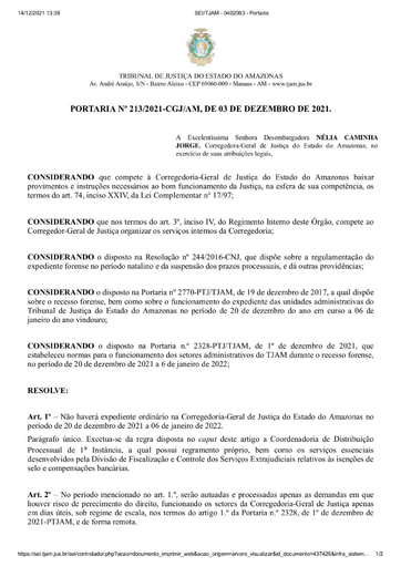 Portaria 213/2021 CGJ-AM
