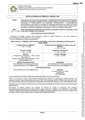 PREGÃO ELETRÔNICO Nº 020/2020 - EDITAL DE LICITAÇÃO