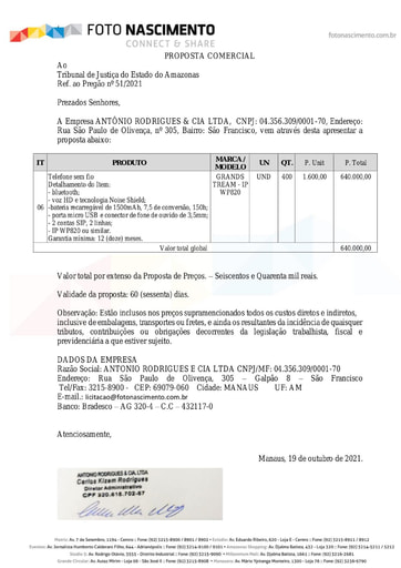 PREGÃO ELETRÔNICO Nº 51/2021 - PROPOSTA - ITEM 6 - ANTONIO RODRIGUES