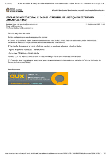 PREGÃO ELETRÔNICO Nº 034/2021 - PEDIDO DE ESCLARECIMENTO - AUX CONTACT