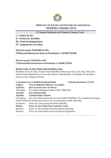 PAUTA DE JULGAMENTO DA 1º.C.CÍVEL 31.05.2021 com Adiados)