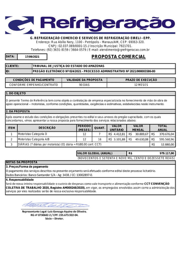 PREGÃO ELETRÔNICO Nº 024/2021 - PROPOSTA RETIFICADA - G REFRIGERAÇÃO